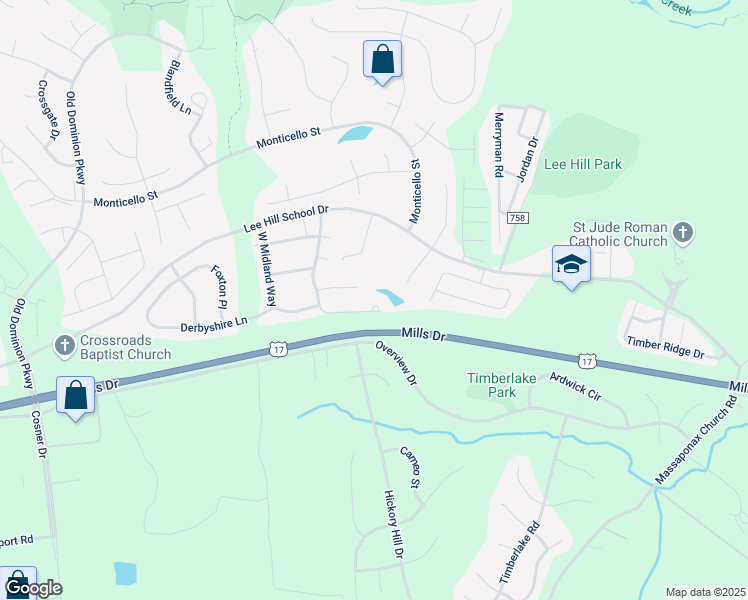 map of restaurants, bars, coffee shops, grocery stores, and more near 9511 Coventry Creek Drive in Fredericksburg