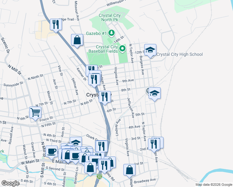 map of restaurants, bars, coffee shops, grocery stores, and more near 309 8th Street in Crystal City