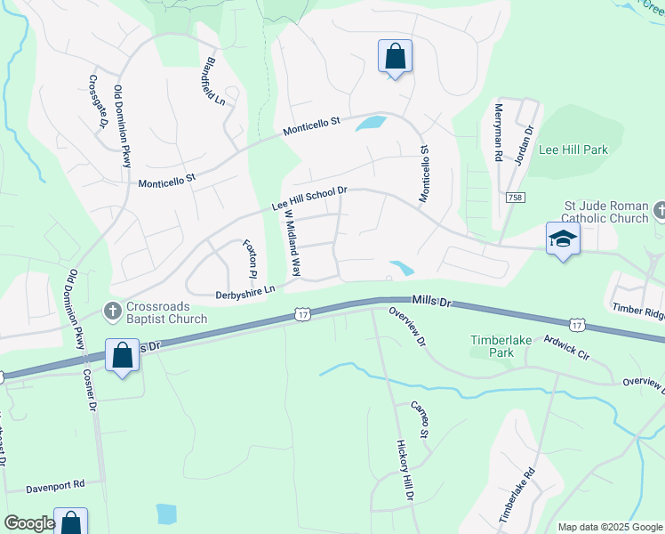 map of restaurants, bars, coffee shops, grocery stores, and more near 9808 Coventry Creek Drive in Fredericksburg