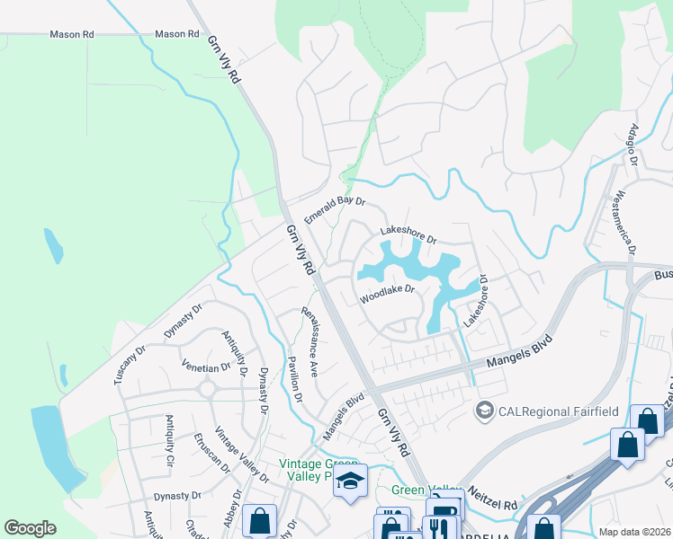 map of restaurants, bars, coffee shops, grocery stores, and more near 713 Emerald Bay Drive in Fairfield