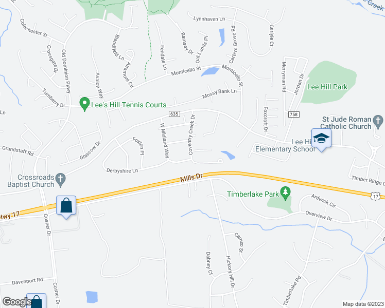 map of restaurants, bars, coffee shops, grocery stores, and more near 3944 Saint Michaels Square in Fredericksburg