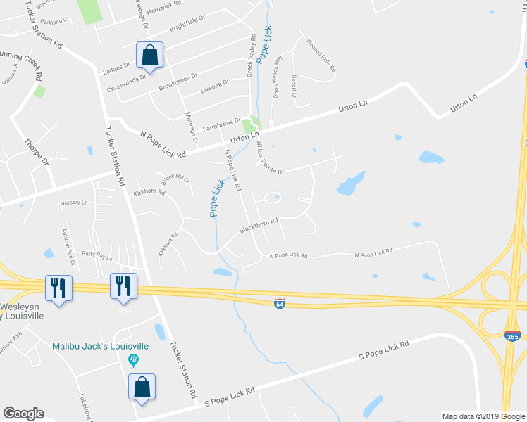 map of restaurants, bars, coffee shops, grocery stores, and more near 12711 Willow Park Drive in Louisville