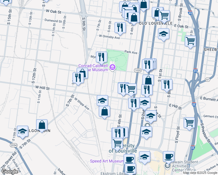 map of restaurants, bars, coffee shops, grocery stores, and more near 1452 R Chin Alley in Louisville