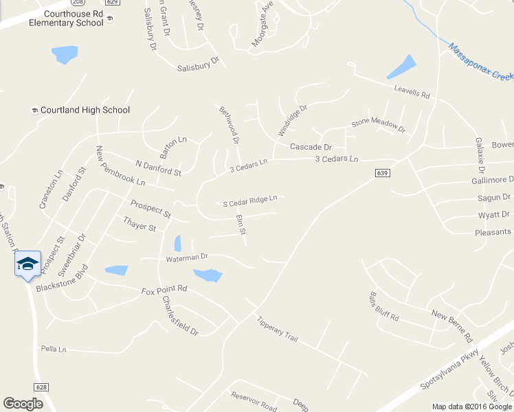 map of restaurants, bars, coffee shops, grocery stores, and more near 5812 South Cedar Ridge Lane in Fredericksburg