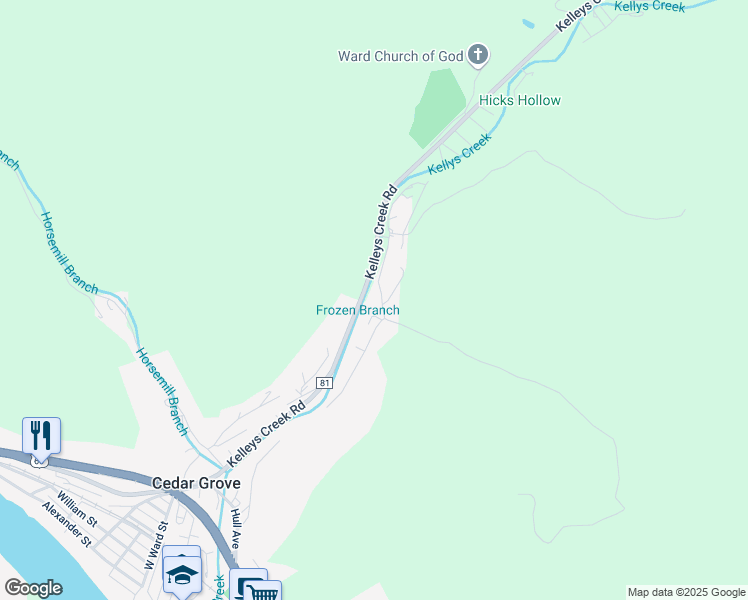 map of restaurants, bars, coffee shops, grocery stores, and more near 102 Big Mountain Road in Cedar Grove