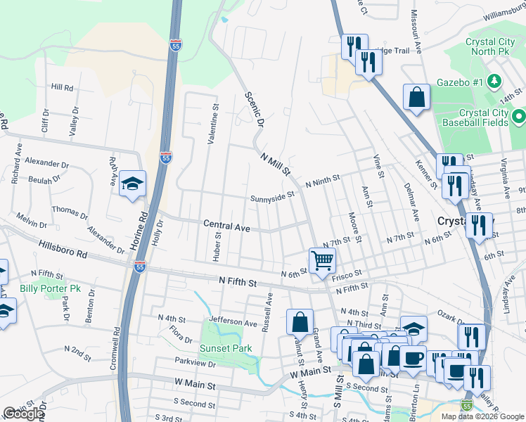 map of restaurants, bars, coffee shops, grocery stores, and more near 826 Joachim Street in Festus