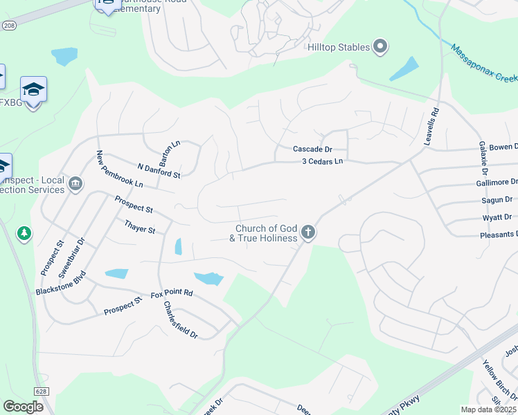map of restaurants, bars, coffee shops, grocery stores, and more near 5812 South Cedar Ridge Lane in Fredericksburg