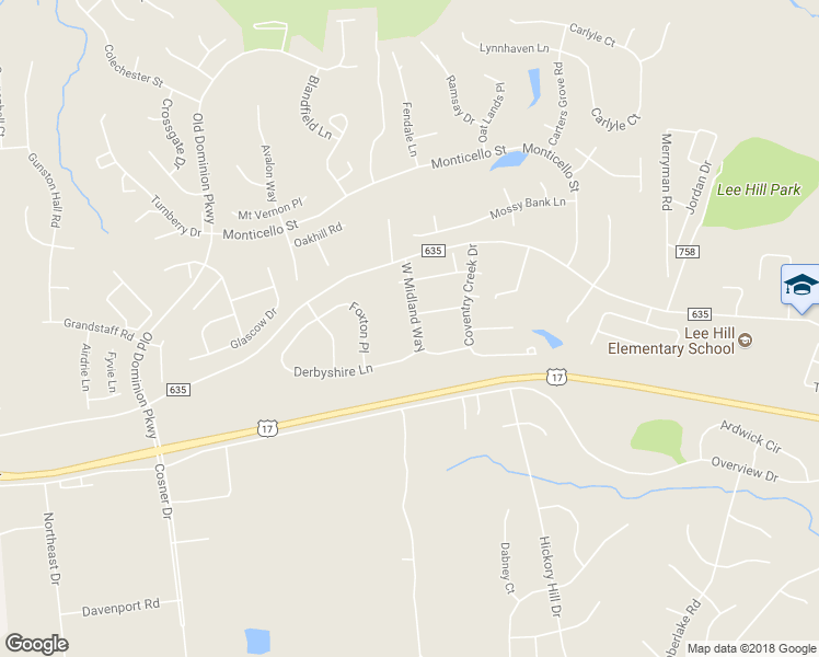 map of restaurants, bars, coffee shops, grocery stores, and more near 9818 West Midland Way in Fredericksburg