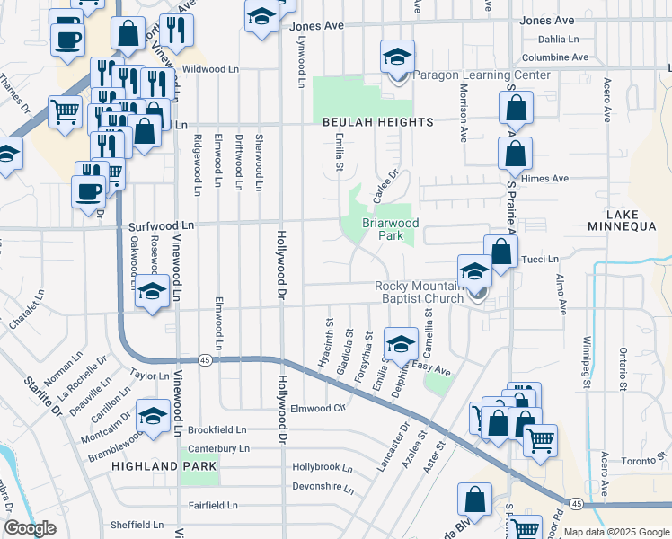 map of restaurants, bars, coffee shops, grocery stores, and more near 3533 White Pine Ct in Pueblo