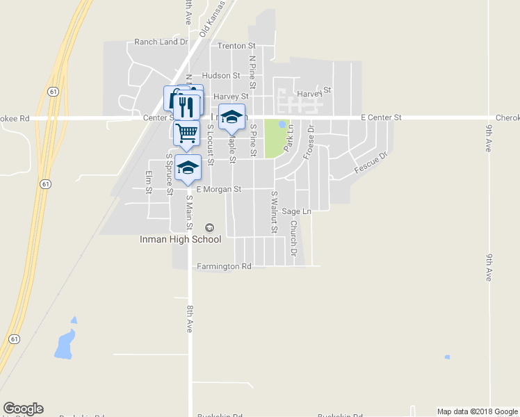 map of restaurants, bars, coffee shops, grocery stores, and more near 408 South Pine Street in Inman