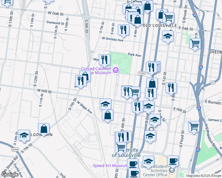 map of restaurants, bars, coffee shops, grocery stores, and more near 1452 R Chin Alley in Louisville