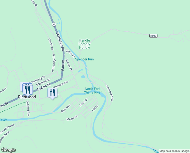 map of restaurants, bars, coffee shops, grocery stores, and more near 208 Johnstown Road in Richwood