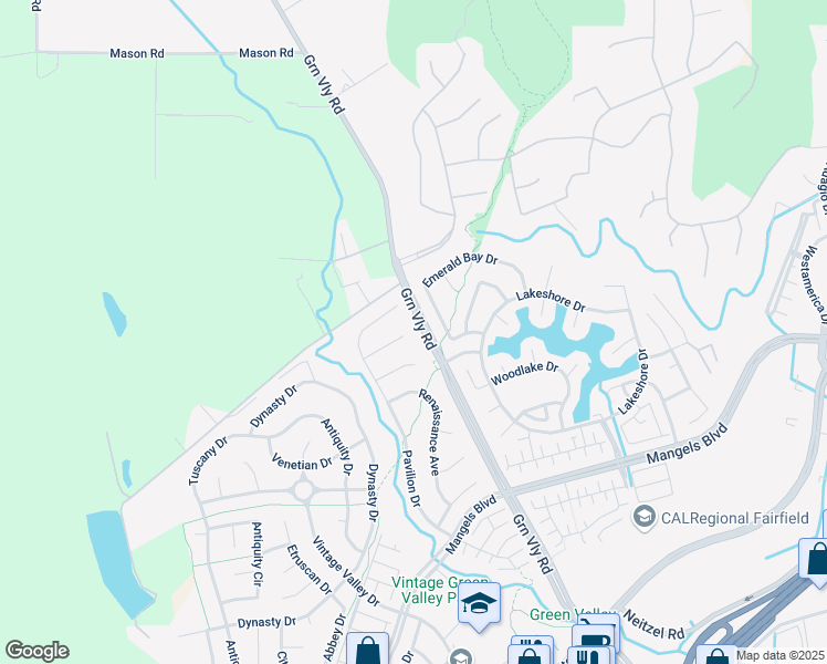 map of restaurants, bars, coffee shops, grocery stores, and more near 5248 Tapestry Court in Fairfield