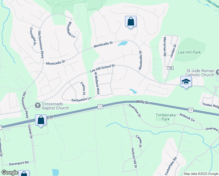 map of restaurants, bars, coffee shops, grocery stores, and more near 9820 Coventry Creek Drive in Fredericksburg