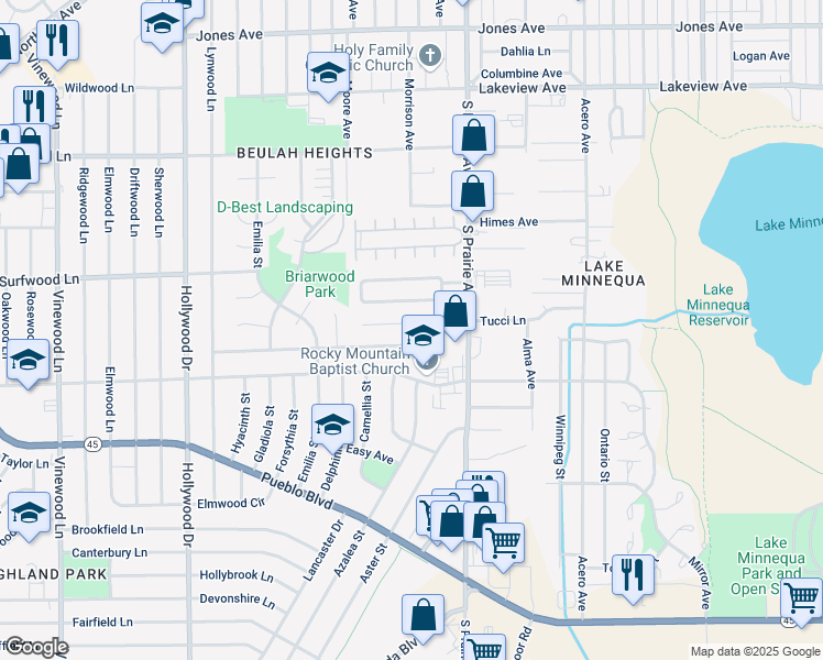 map of restaurants, bars, coffee shops, grocery stores, and more near 3006 Tucci Lane in Pueblo