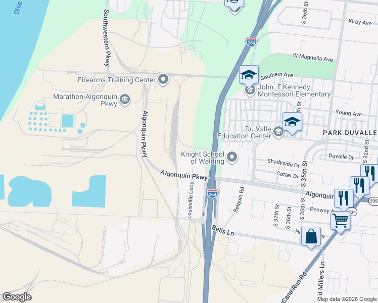 map of restaurants, bars, coffee shops, grocery stores, and more near 2044 South 41st Street in Louisville