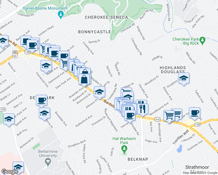 map of restaurants, bars, coffee shops, grocery stores, and more near 114 Saint Francis Court in Louisville