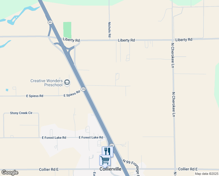map of restaurants, bars, coffee shops, grocery stores, and more near 3722 Barron Road in Acampo