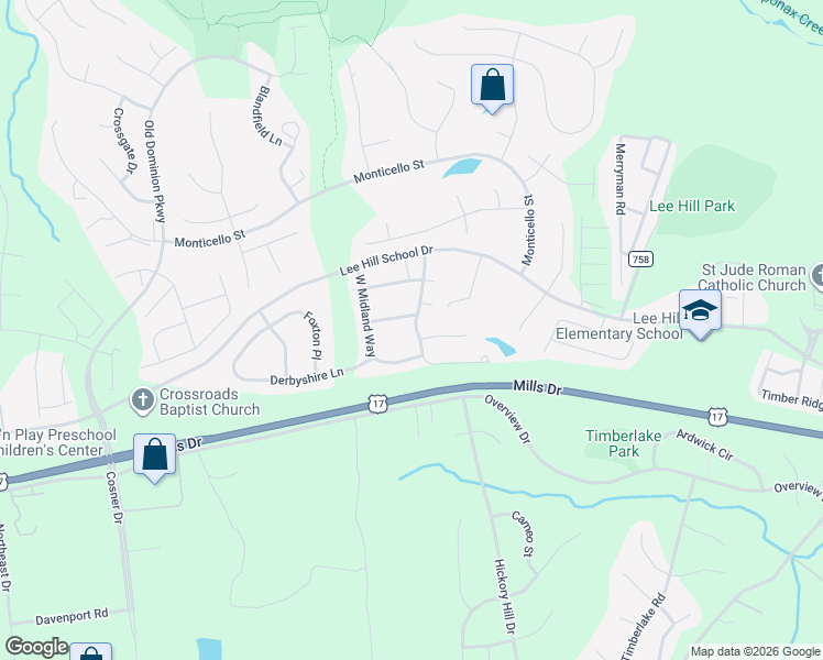 map of restaurants, bars, coffee shops, grocery stores, and more near 9824 Coventry Creek Drive in Fredericksburg