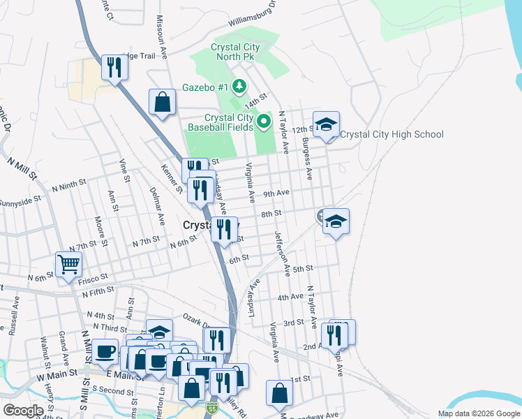 map of restaurants, bars, coffee shops, grocery stores, and more near 309 8th Street in Crystal City