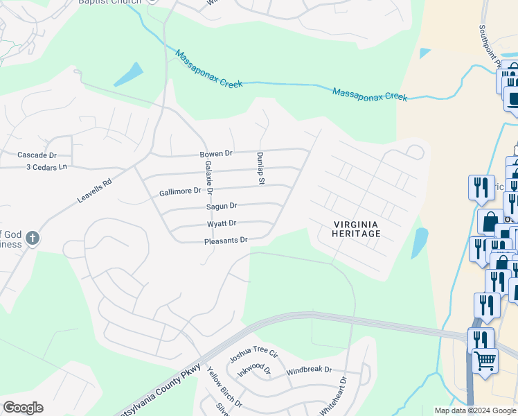 map of restaurants, bars, coffee shops, grocery stores, and more near 218 Sagun Drive in Fredericksburg