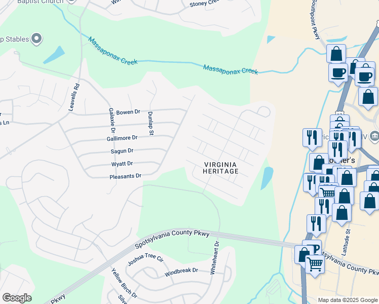 map of restaurants, bars, coffee shops, grocery stores, and more near 5522 West Rich Mountain Way in Fredericksburg