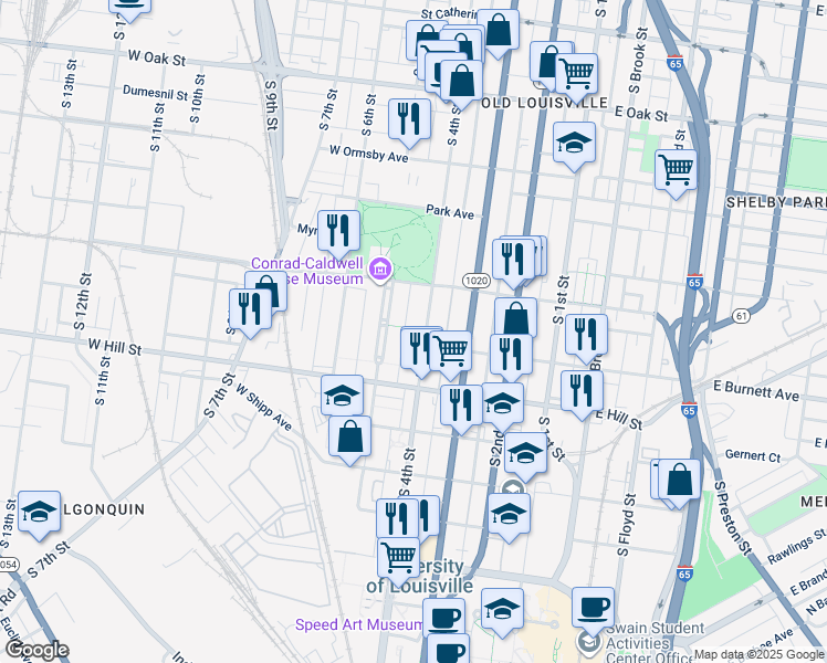 map of restaurants, bars, coffee shops, grocery stores, and more near 406 Fountain Court in Louisville