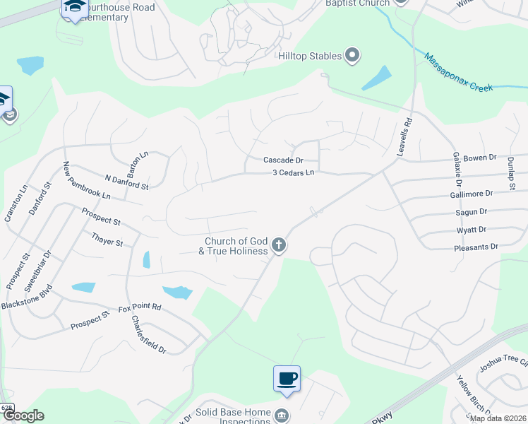 map of restaurants, bars, coffee shops, grocery stores, and more near 5800 South Cedar Ridge Lane in Fredericksburg