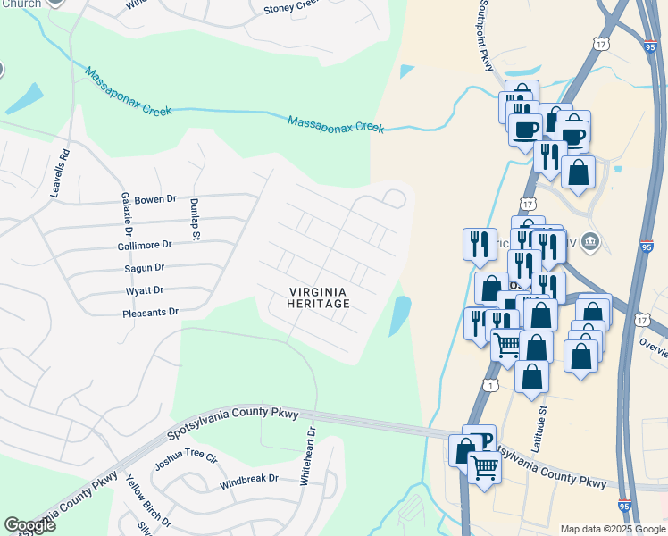 map of restaurants, bars, coffee shops, grocery stores, and more near 5623 East Kesslers Crossing in Fredericksburg