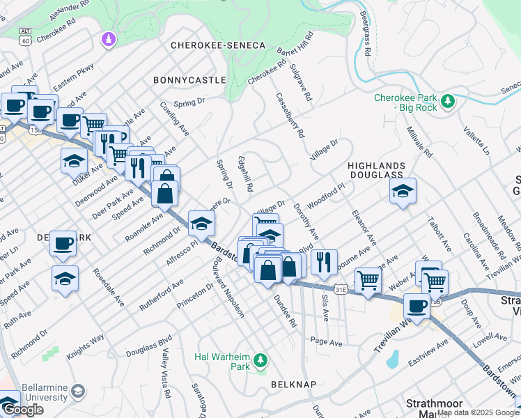 map of restaurants, bars, coffee shops, grocery stores, and more near in Louisville