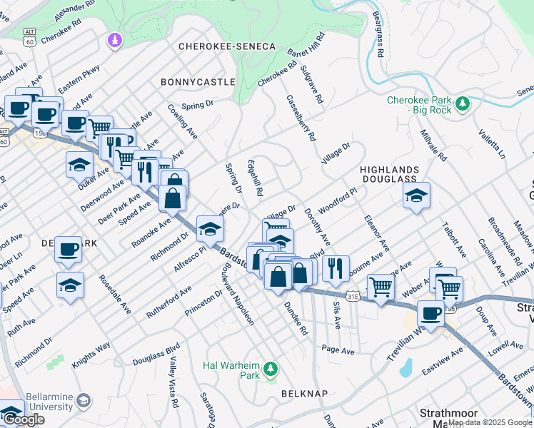 map of restaurants, bars, coffee shops, grocery stores, and more near in Louisville