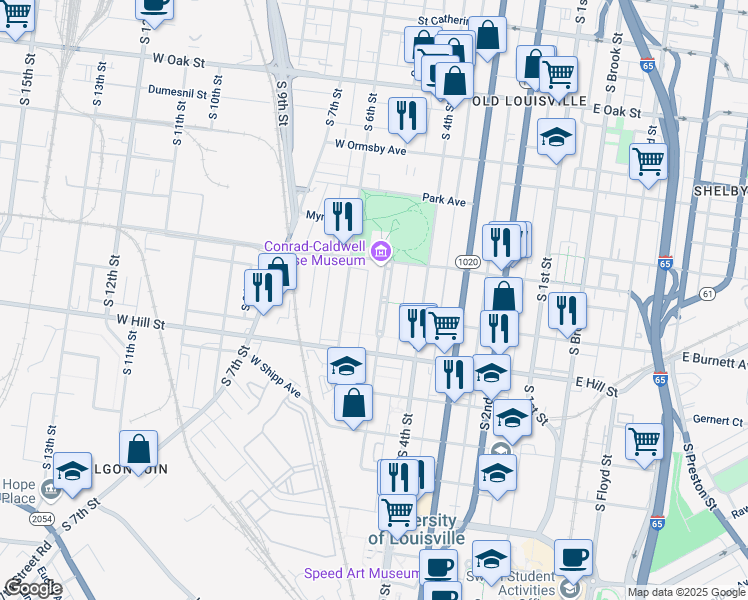 map of restaurants, bars, coffee shops, grocery stores, and more near 1452 R Chin Alley in Louisville