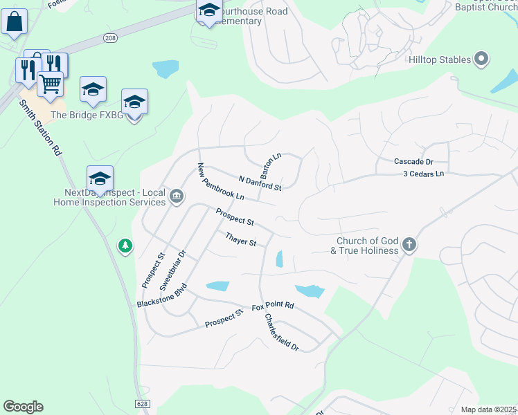map of restaurants, bars, coffee shops, grocery stores, and more near 6016 New Pembrook Lane in Fredericksburg