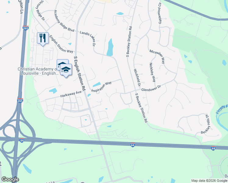 map of restaurants, bars, coffee shops, grocery stores, and more near 14001 Glendower Court in Louisville