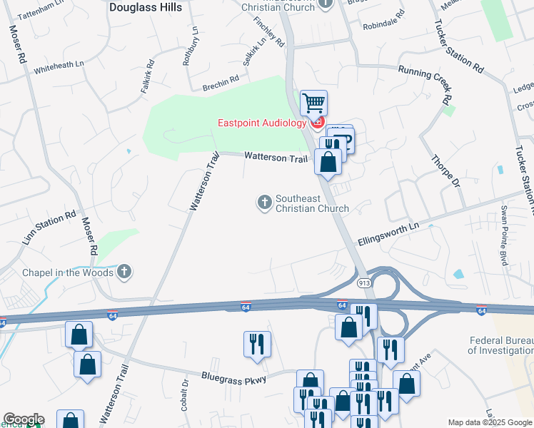 map of restaurants, bars, coffee shops, grocery stores, and more near 920 Blankenbaker Parkway in Louisville