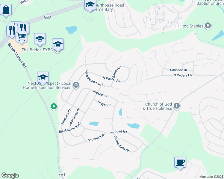 map of restaurants, bars, coffee shops, grocery stores, and more near 6016 New Pembrook Lane in Fredericksburg