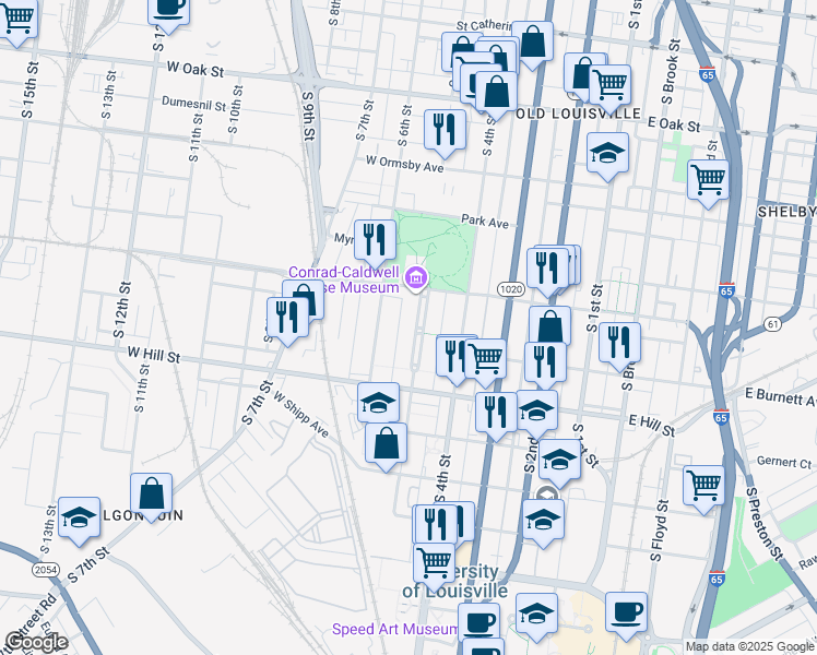 map of restaurants, bars, coffee shops, grocery stores, and more near 1452 R Chin Alley in Louisville
