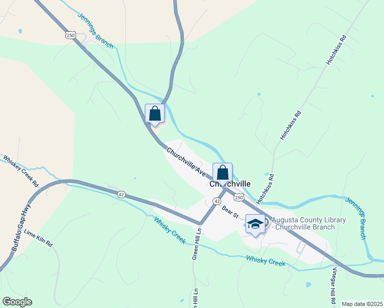 map of restaurants, bars, coffee shops, grocery stores, and more near Churchville Road in Churchville