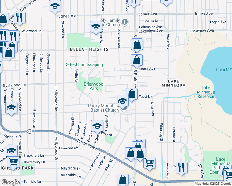map of restaurants, bars, coffee shops, grocery stores, and more near 3006 Tucci Lane in Pueblo