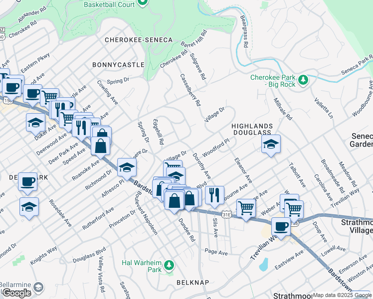 map of restaurants, bars, coffee shops, grocery stores, and more near 2119 Lauderdale Road in Louisville