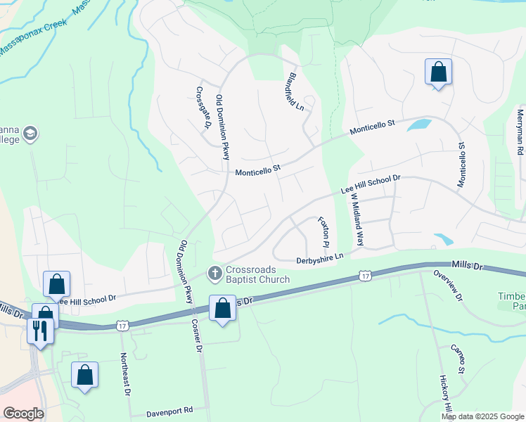 map of restaurants, bars, coffee shops, grocery stores, and more near 9204 Saint Andrews Lane in Fredericksburg