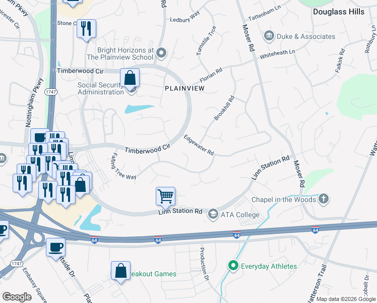 map of restaurants, bars, coffee shops, grocery stores, and more near 1100 Marquis Trce in Louisville