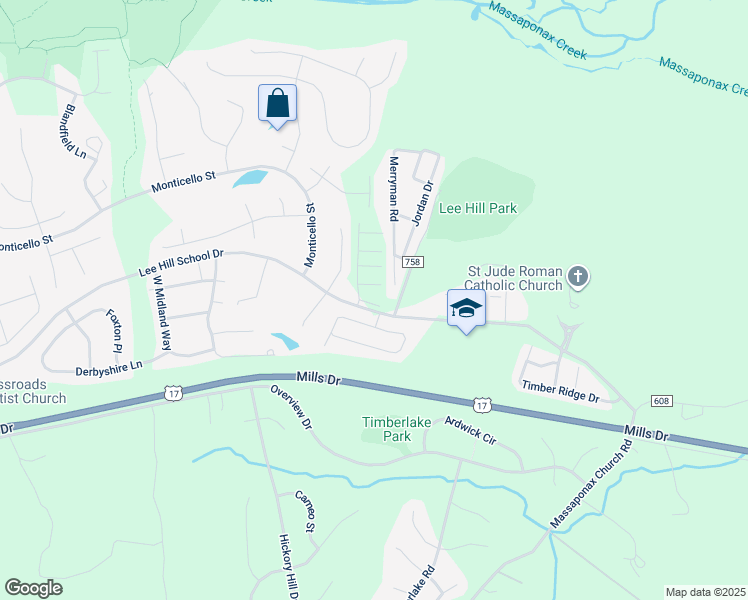 map of restaurants, bars, coffee shops, grocery stores, and more near 3709 Allington Court in Fredericksburg