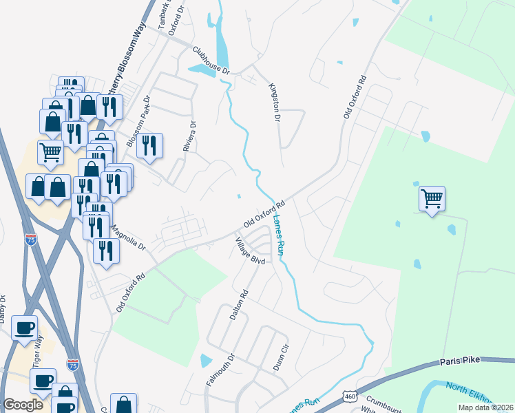 map of restaurants, bars, coffee shops, grocery stores, and more near 1035 Old Oxford Road in Georgetown