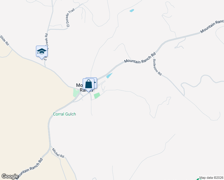 map of restaurants, bars, coffee shops, grocery stores, and more near Red Fox Road in Mountain Ranch