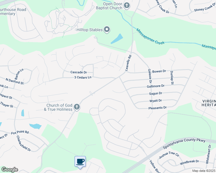 map of restaurants, bars, coffee shops, grocery stores, and more near 9815 Leavells Road in Fredericksburg