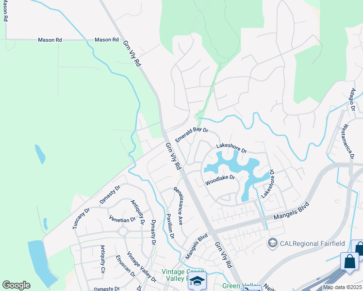 map of restaurants, bars, coffee shops, grocery stores, and more near 744 Emerald Bay Drive in Fairfield