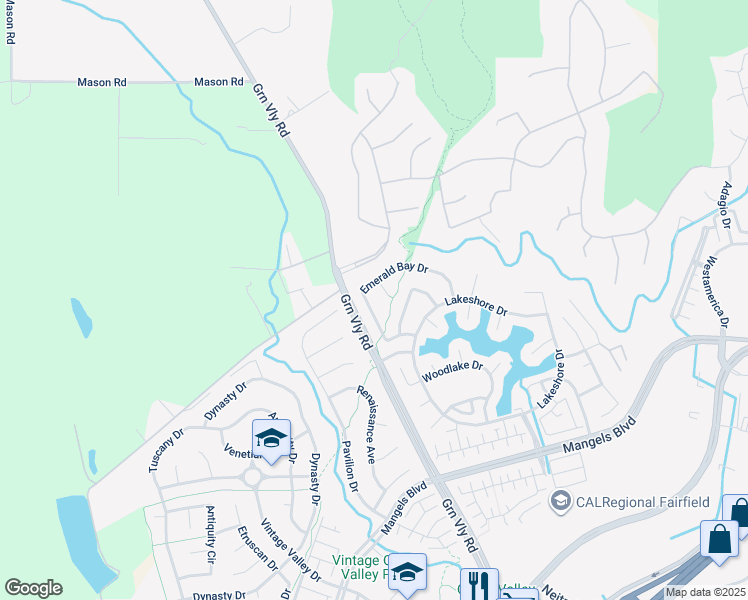 map of restaurants, bars, coffee shops, grocery stores, and more near 744 Emerald Bay Drive in Fairfield