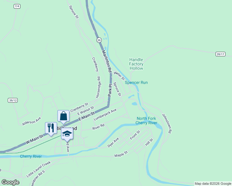 map of restaurants, bars, coffee shops, grocery stores, and more near 10 Spruce St in Richwood
