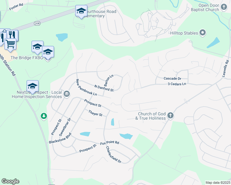 map of restaurants, bars, coffee shops, grocery stores, and more near 6118 North Danford Street in Fredericksburg